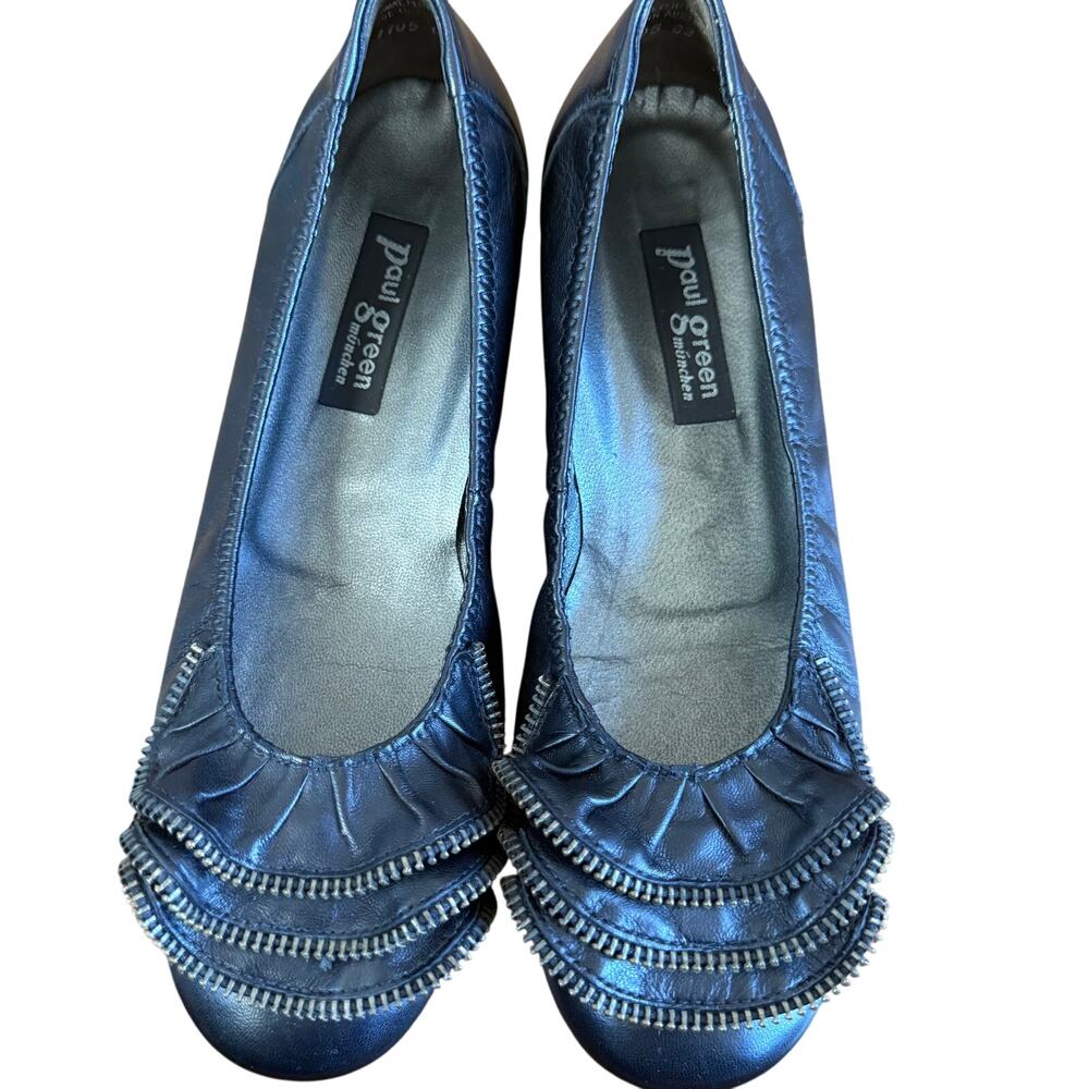 Paul Green Black Leather Flats Zipper Detail Size 6.5 (UK 4.5)